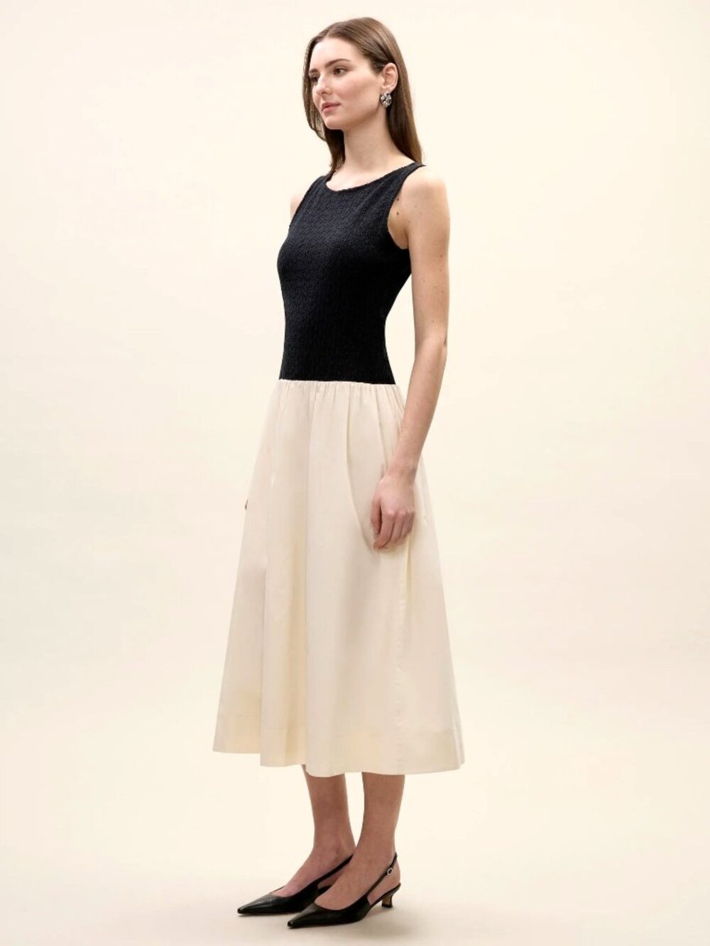 Rebecca Taylor Reese Mixed Media Midi Dress Black Womens Size Large - Picture 2 of 10